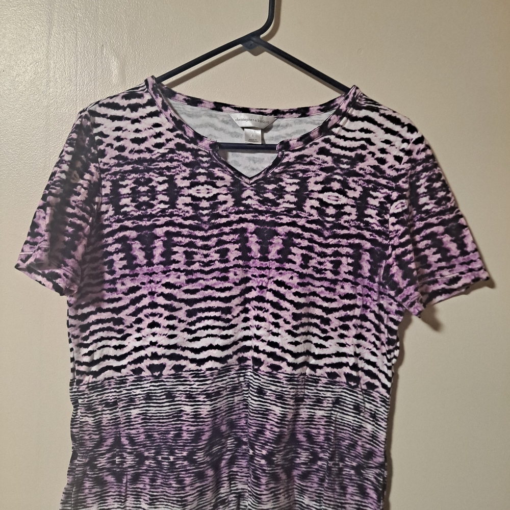 Christopher & Banks Purple and Black Patterned Short Sleeve Top